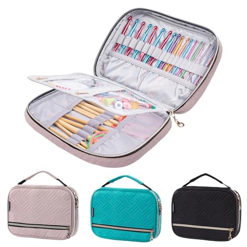 MYBAGZING Crochet Hook Case, Quilted Organizer for Crochet Hooks up to 8" - color: Pink