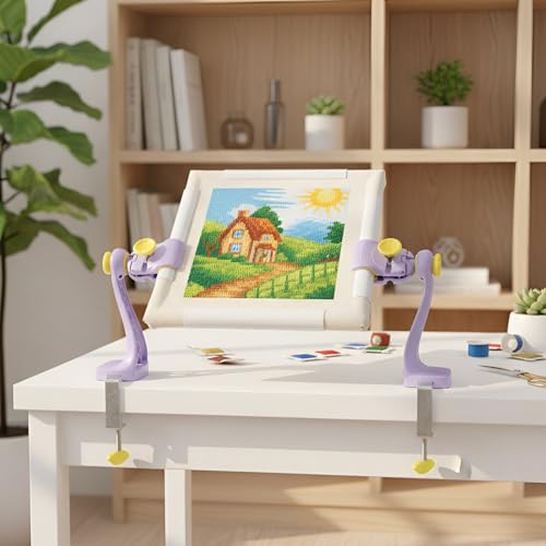 Monipair Embroidery Frame Stand Set for Hands-Free Needlework, Purple - color: Purple+Yellow