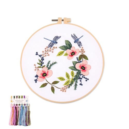 artcici Embroidery Kits Red Wreath Leaves Patterns for Beginners Adults, Full Range Embroidery Starter Kits Cross Stitch Needlework Supplies (Red Wreath) - color: Red Wreath