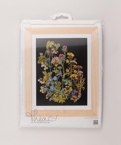 Thea Gouverneur - Counted Cross Stitch Kit - Herb Panel - Aida Black - 18 Count - Embroidery Kit for Adults - DMC Embroidery Threads and Other Cross Stitch Supplies Included - 424.05 - color: 424.05 Aida Black