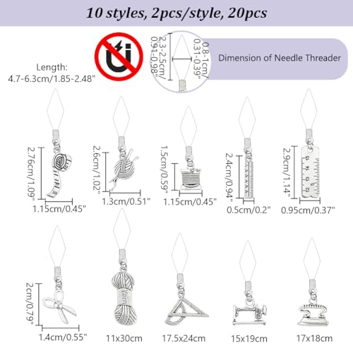 NBEADS 20 Pcs Sewing Tools Beads Needles Threader, 304 Stainless Steel Sewing Needle Threader Stitch Insertion Hand Machine Sewing Thread DIY Tools with Alloy Pendants and Box for Sewing Crafting