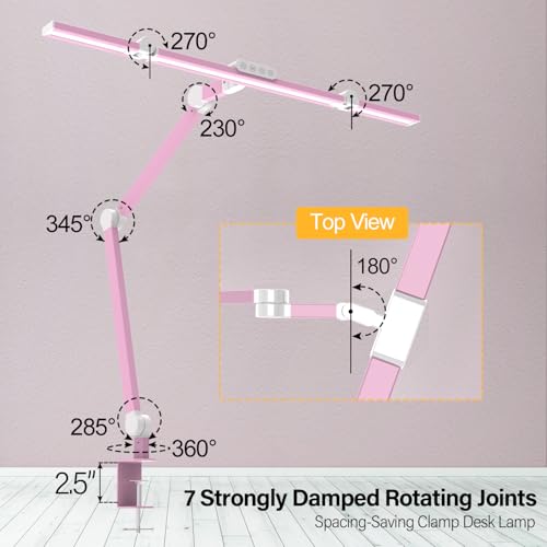 Micomlan Architect Desk Lamp for Home Office, Pink Desk Lamp with Clamp for Working, 24W Bright Rotatable Led Table Light Stepless Dimming Tempering Wide Computer Light for Crafting Puzzle Hobby - color: Pink