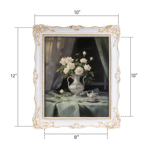 Saysmile 8x10 Vintage Picture Frames, White Antique Gothic Frames with Glass Front, Elegant Photo Frame for Wall or Tabletop Display, Retro Wall Picture Frames For Home Decor, Gift Ideas - color: White, size: 8x10