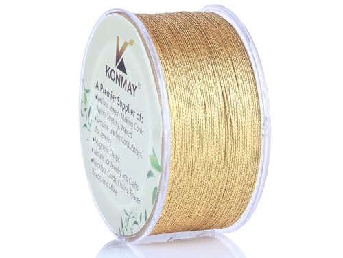KONMAY 0.52mm Tinsel Embroidery Thread with Case, 316 Yards Metallic Golden Twine String for Jewelry Making, Embroidery, Crafting, Decoration, Gift Wrapping, and Christmas Ornaments - color: Golden, size: 0.2mm