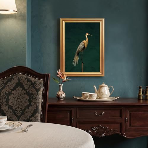 Wojuin Vintage Crane Canvas Framed Wall Art Dark Green Background 12x16 in - color: Crane, size: 16"L x 12"W
