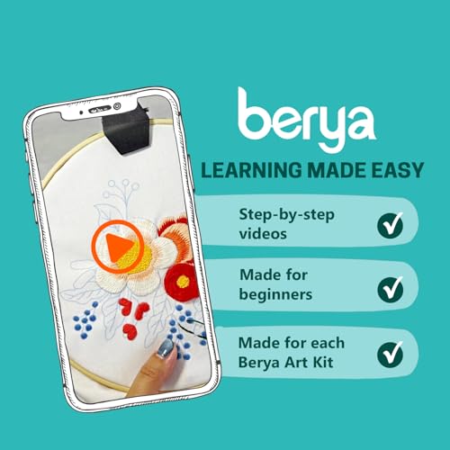 BERYA Embroidery Kit for Beginners, Flowers and Leaves Embroidery Practice Kit, Hand Floral Embroidery Starter Kit for Adults with Video Step by Step Instructions, Hoops, Threads and Needles (BEF014) - color: flower yellow and pink