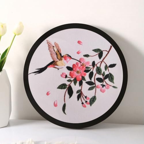 Esffaci Embroidery Starter Kit for Adult Beginner with Hummingbird Flower Pattern Hand Embroidery Set with Cloth Hoop Needle Threader Floss and Instruction - color: Hummingbird