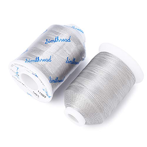 Simthread 6 Silver Polyester Machine Embroidery Threads 1000M(1100Yards) for Brother Babylock Janome Pfaff Singer Bernina Home Embroidery and Sewing Machines (Silver) - color: Silver