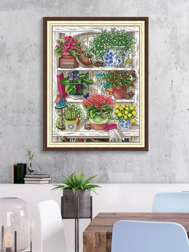 Aiorkeng Cross Stitch Kits Stamped Full Range of Embroidery Starter Kits for Adults Beginners DIY Needlepoint Kit 14CT 2 Strands -Printed kit Flower Shelf (Printed) 13.4×17.3 inches - color: Flower shelf44×56CM