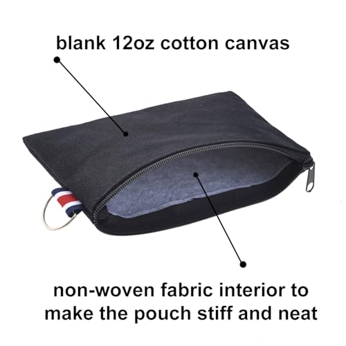 Muka 6 Pack 12oz Black Cotton Canvas Bags, 6 x 4 Inches Cosmetic Bags with Key Ring - color: Black