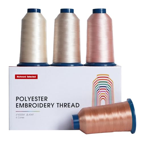 Poolin Skin Tone Embroidery Thread Set – Richword Selected 4 Rolls, 40WT Polyester 4000M for Home & Commercial Embroidery Machines-4 Light Pink - color: 4Light