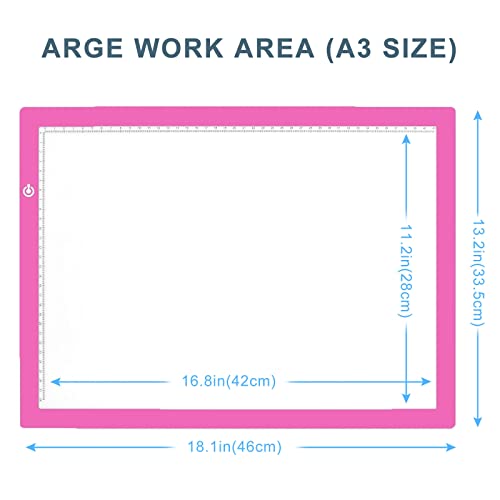 A3 Copy Light Board Tracing Box, Ultra-Thin Adjustable Drawing Tablet USB Power Artcraft LED Tracer Light Pad for Diamond Art Painting Accessories, Sketching, Animation, Quilting, Stenciling (Pink) - color: PINK, size: 11.7 x 16.5 inches
