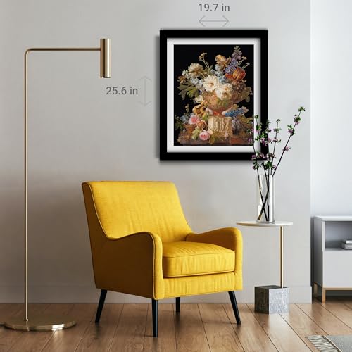 Thea Gouverneur - Counted Cross Stitch Kit - Flower Still-Life with an Alabaster Vase - Aida - 18 Count - for Adults - DMC Embroidery Threads and Other Cross Stitch Supplies Included - 580A - color: 580A Aida