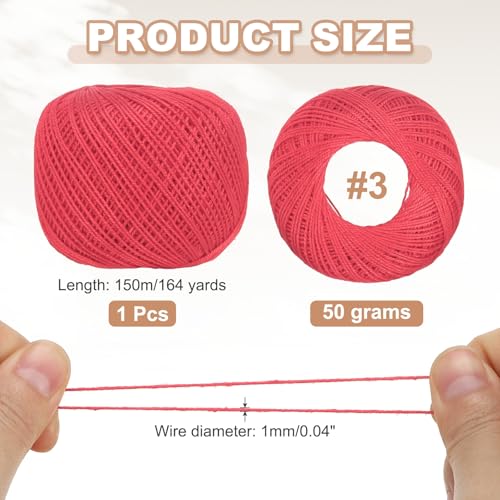 MECCANIXITY Crochet Thread Pearl Cotton Size 3 Carmine Pearl 164 Yards for Crocheting Tatting Knitting Embroidery Sewing - color: Carmine