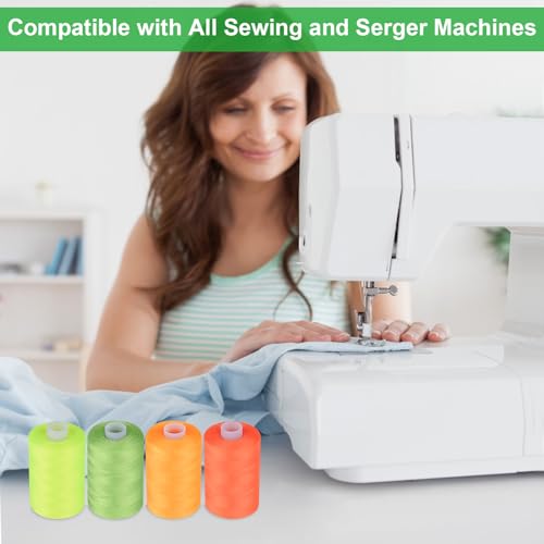 Simthread All Purpose Sewing Thread, 4 Spools Each 1000 Yards of Polyester Threads for Sewing Machine, Sewing Machine Supplies for Beginners, Hand Stitching, Quilting, Serger (Neon Series) - color: Neon Series