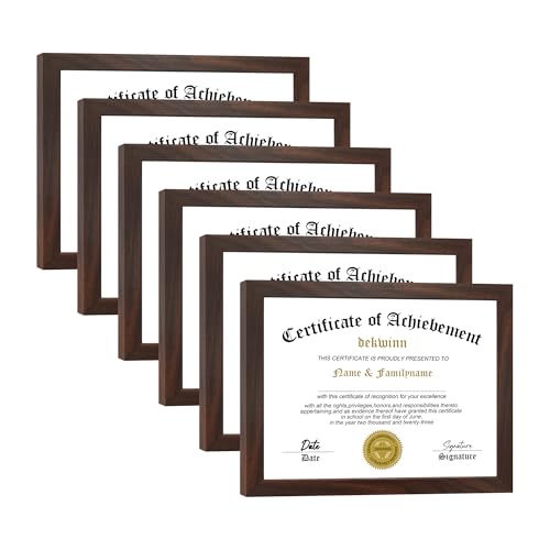8.5x11 Picture Frames Certificate Document Frame Set of 6 with Real Glass, Diploma Frame for Wall Gallery or Tabletop display in Walnut - color: Walnut, size: 8.5x11(set of 6)