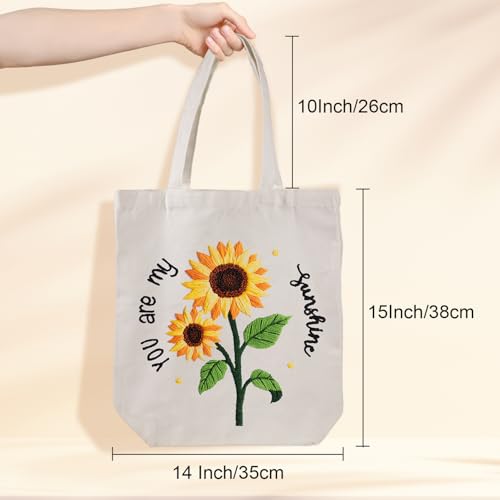 Louise Maelys Embroidery Kit Canvas Tote Bag with Sunflower Pattern - color: sunflower