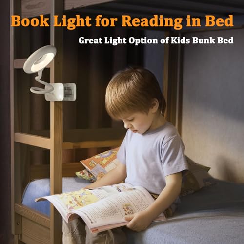 Rechargeable Clamp Light, LED Bed Reading Lamp for Headboard Desk - color: White