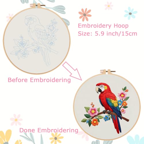 Nuberlic Parrot Embroidery Kit for Beginners, Animal Cross Stitch Kit - color: Parrot