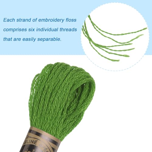 HARFINGTON 12 Skeins Embroidery Floss 8m Each Egyptian Long Fiber Cotton Cross Stitch Thread 26S/2x6 for Embroidery Projects Bracelet, Green - color: Green