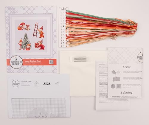 DUTCH STITCH BROTHERS - Counted Cross Stitch Kit - DSB017A - Christmas Elves 1- Aida - 9.8 x 9.8 Inch - DIY for Adults - color: DSB017A Aida