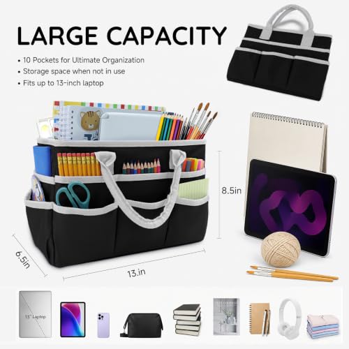 AKAYOK Art Supply Organizer Tote Bag, Portable Craft Bags with Handles - color: black