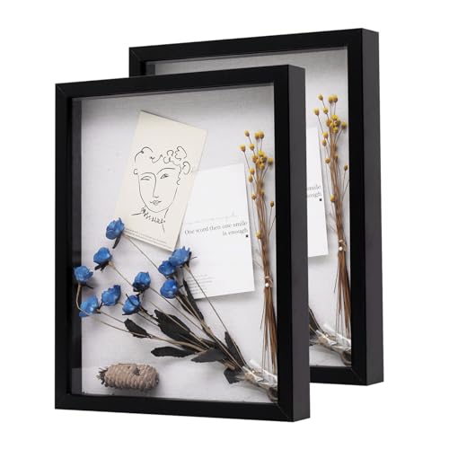 Muzilife 11x14 Shadow Box Wood Picture Frame, HD Glass, 2PCS, Black - color: Black, size: 2pcs 11X14