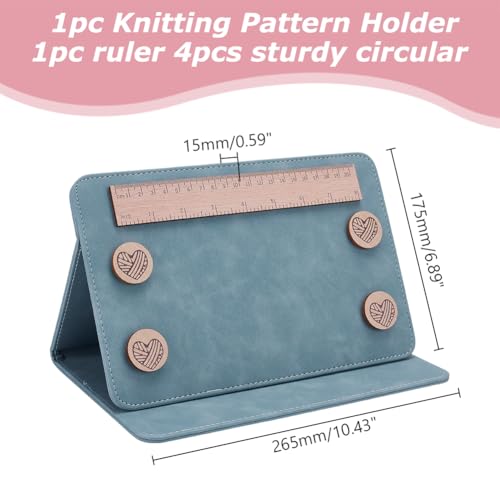 HOBBIESAY 1Pc Folding Knitting Pattern Holder Cadet Blue Knitting Chart Holder Adjustable Pattern Display Board Foldable Sewing Chart Keeper with Ruler for DIY Craft Pattern Reading Cross Stitch - color: Cadet Blue