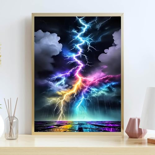 Colorful Lightning Stamped Cross Stitch Kits for Beginners Adults, Dimensions Needlepoint Art Crafts,Counted Cross Stitch Kits Embroidery Kits for Beginners Adults for Home Decor 11.8X15.7inch - color: Cross Stitch-1011-8