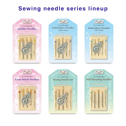 TUKUMO Sashiko Needles with pins Sewing Needles 4 Sizes of Needles Sharp with 1 Threaders Made in Japan