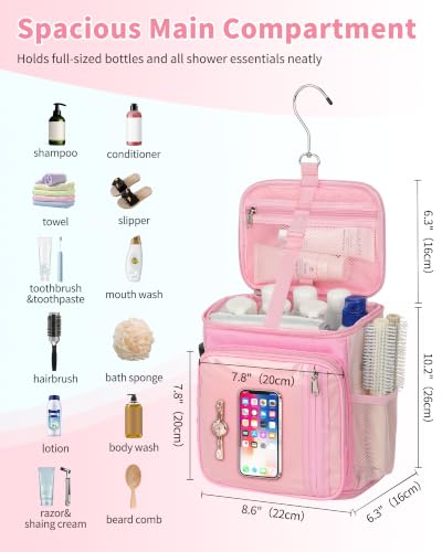 CUBETASTIC Mesh Shower Caddy Bag Portable - Large Capacity Shower Bag with Waterproof Phone Pocket & Sturdy Hook, Dorm Shower Caddy for Travel, Gym, College Essentials for Women & Men (Pink, M) - color: Pink