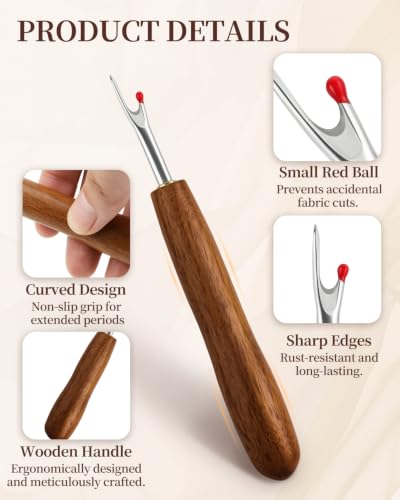 3Pcs Seam Rippers, Wood Handle Stitch Remover Tool for Sewing & Crafting - color: Wooden