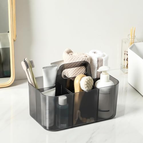Multiuse Caddy Organizer with Handle, Portable Plastic Tote Bin - Art Craft, Stationary Pen Marker Crayons, Makeup Hair Supplies Storage - Bathroom, Classroom, Dorm, Office, Desk Holder - Clear Black - color: Clear Black
