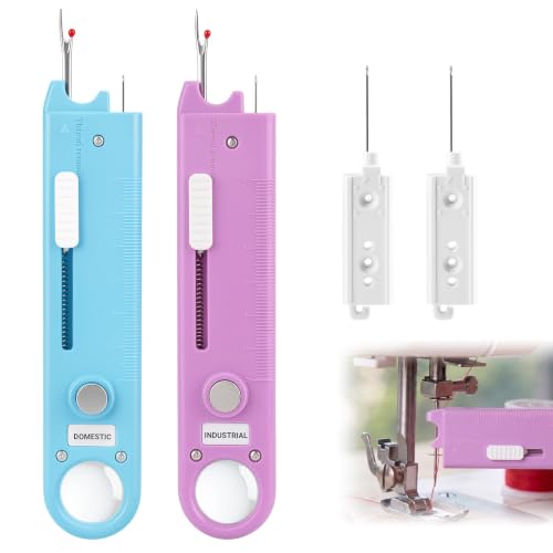 Sewing Machine Needle Threader, 5 in 1 Automatic Quick Threading Tool, Multifunctional Stitch Insertion Seam Guide with Seam Rippers for Quilting Alterations Tailoring(2 Pack,Blue/Purple) - color: Blue/Purple