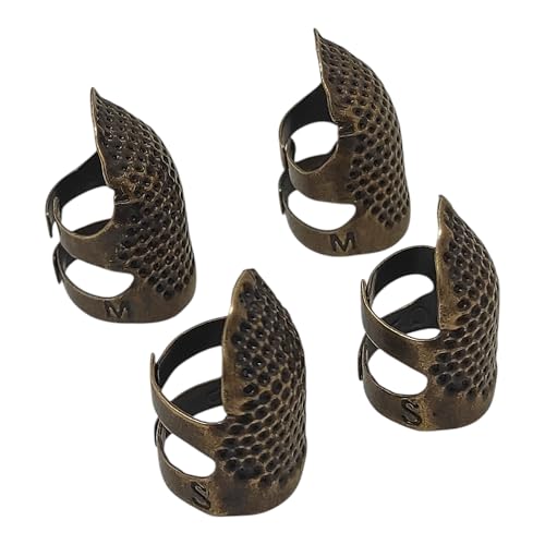 4 Pcs Sewing Thimble Finger Protector, Adjustable Metal Thimbles for Hand Sewing Finger Protector, Quilting Craft Accessories for Knitting Needlework DIY Tools, Bronze(2 Sizes, S/M)