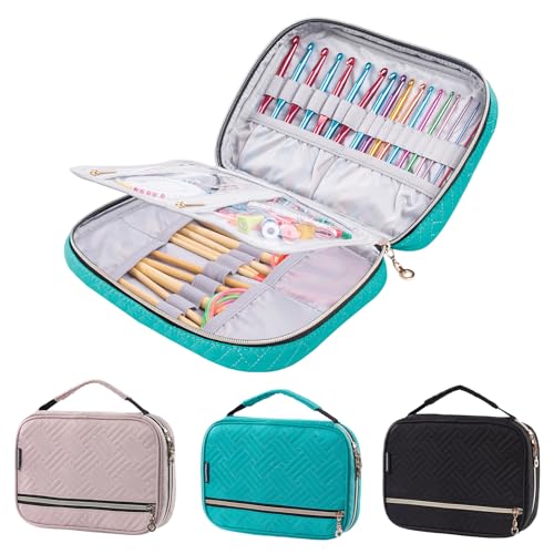 MYBAGZING Crochet Hook Case, Quilted Organizer for Crochet Hooks up to 8" - color: Teal