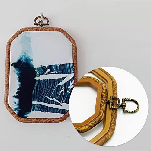 2 Sizes Imitated Wood Rectangle Round Embroidery Hoop Set Plastic Circle Cross Stitch Hoop Rings for DIY Craft Sewing,Including 16pcs Gold Eye Sewing Needles - style: 2 pcs square sizes
