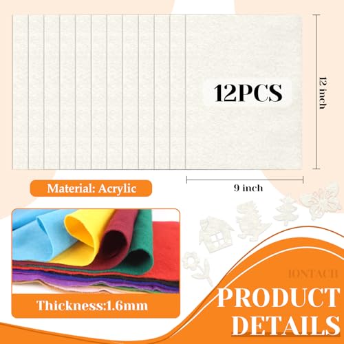 IONTACH 9" X 12" Felt Fabric Sheets 1.6mm Thick (12 Packs, Ivory) - color: Ivory