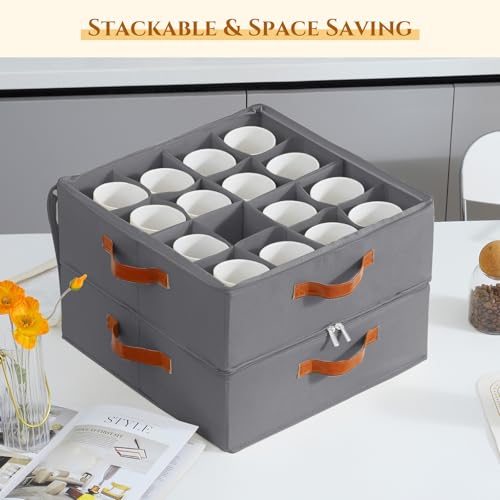 Foyego Cup and Mug Storage Box, Grey - color: Gray, size: 15.7"L x 15.7"W x 6"H