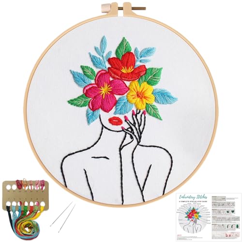 Louise Maelys Flower Woman Embroidery Kit for Beginners DIY Gift Set - color: woman flower