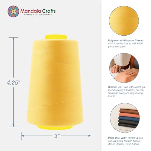 Mandala Crafts 40S/2 Butter Cream Polyester 4 Pack of Serger Threads Cones - color: Butter Cream, size: Pack of 4 40S/2 24000 YDs