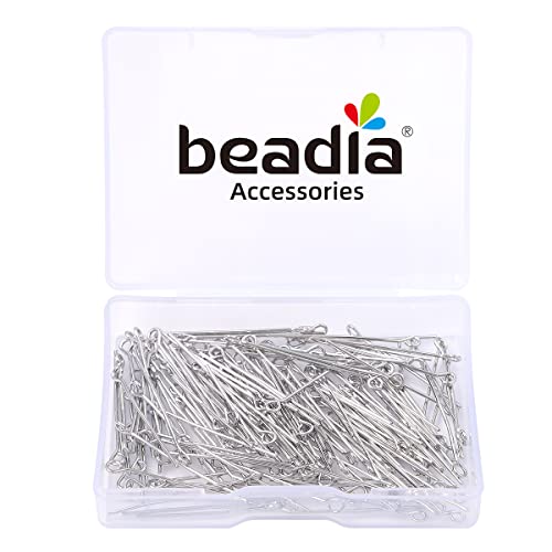 BEADIA Platinum Plated Open Eye Pins Non Tarnish 30mm 150pcs for Jewelry Making Findings - color: Open Eye Pins Platinum, size: 30x0.7mm