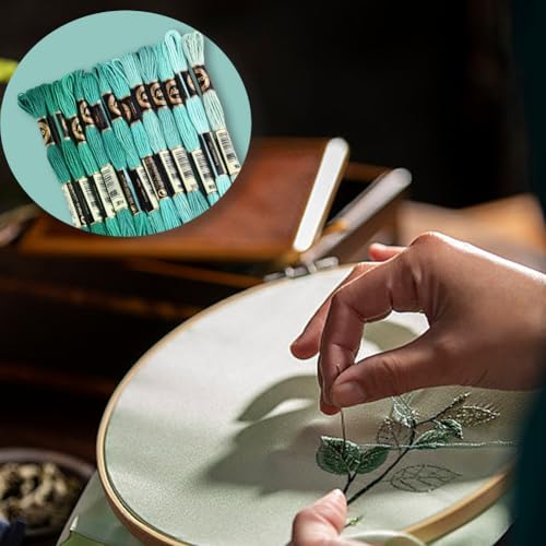 12 Skeins 6 Strands Green Cross Stitch Thread Variegated Gradient Embroidery Floss Polyester Friendship Bracelet String Yarn Threads Bulk for Hand Sewing Bracelets Needlecraft DIY Stitching - color: Light Green