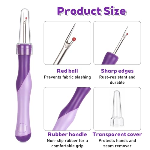 3 PCS Seam Rippers for Sewing, Purple Ergonomic Seam Ripper, Rubber Grip Embroidery Removal Tool for Hand Sewing, Knitting, Cross Stitching, Embroidery(Purple)