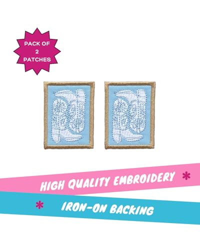 Blue Boots Patch, 2" x 1.5", Embroidered Iron-On for Hats, Bags, Jackets, 2-Pack - color: Blue Boots