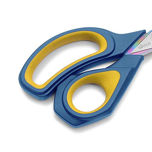 LIVINGO Fabric Scissors 2 Pack Tailor Shears Titanium Coated Heavy Duty - color: Blue & Yellow