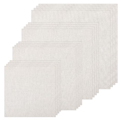 16 PCS Embroidery Fabric Cloth Pre-Cut Hand Embroidery Fabric Squares 4 Different Sizes 5.9 to 11.8inch Natural Cotton Fabrics for Garment Craft