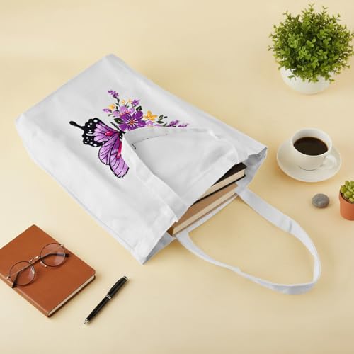 ERKOON Embroidery Canvas Tote Bag for Beginners, Needlepoint Arts Crafts Cross Stitch Kits for Adults Including Stamped Embroidery Bag with Hoops, Needle, Instruction and Color Threads (Butterfly) - color: Butterfly