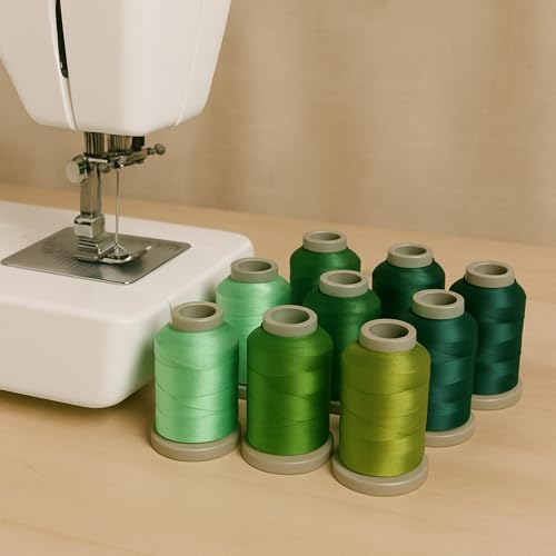 Mixed Color Embroidery Thread Set of 8 | 317 | 9070 | 8995 | 9849 | 9429 | 9072 | 91744 | 9342 | 15 Gr Polyester Embroidery Machine Thread (8, Green) - color: Green