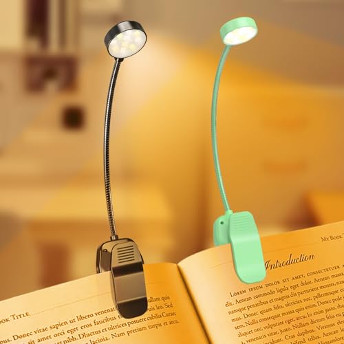 KTEBO 2 Pack Rechargeable Book Light Clip-On Reading Light for Books in Bed - color: Black & Green
